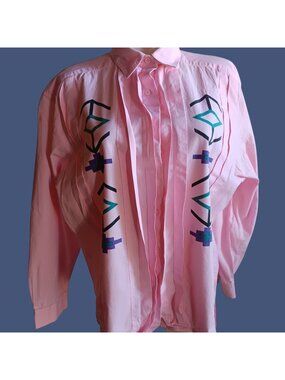 True Vintage 80's Wrangler XL Pink Button-Up Shirt Geometric Pattern Design